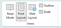 Print layout view on ribbon in Word